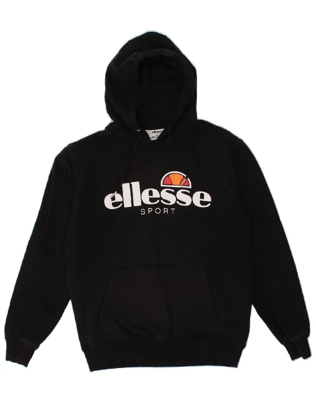 ELLESSE Womens Graphic Hoodie Jumper UK 12 Medium Black Cotton Hoodie with Neon Bright Vibrant ELLESSE Womens Graphic Hoodie Jumper UK 12 Medium Black Cotton Hoodie with Neon Bright Vibrant