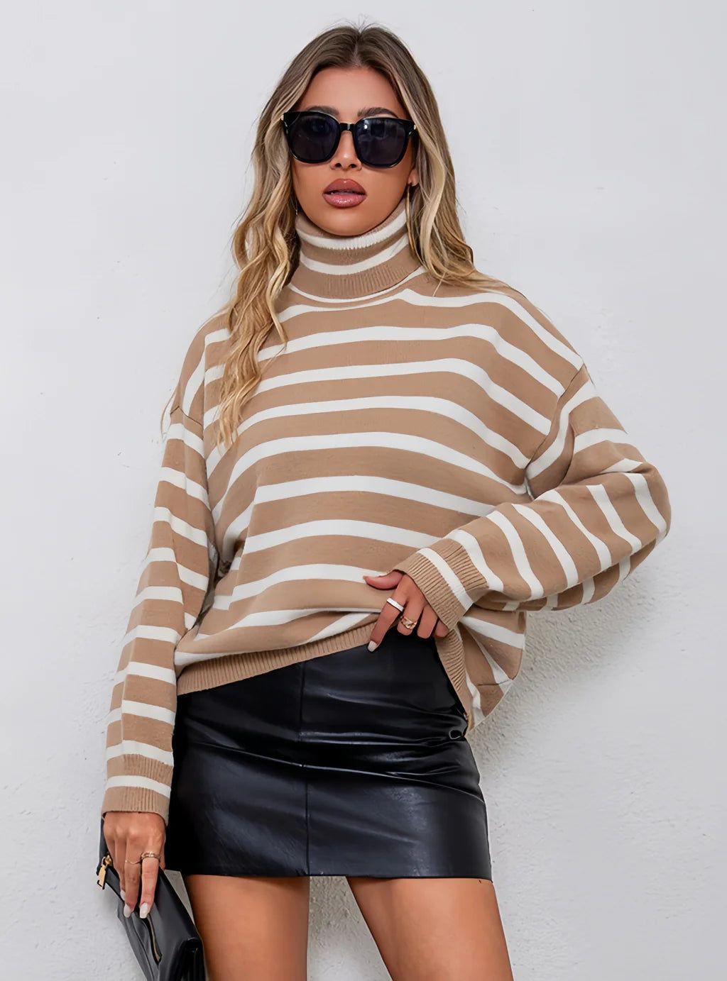 FASHION LOOSE HIGH-NECKED STRIPED LONG-SLEEVED SWEATER Graphic Sweater Embroidered Appliqued FASHION LOOSE HIGH-NECKED STRIPED LONG-SLEEVED SWEATER Graphic Sweater Embroidered Appliqued