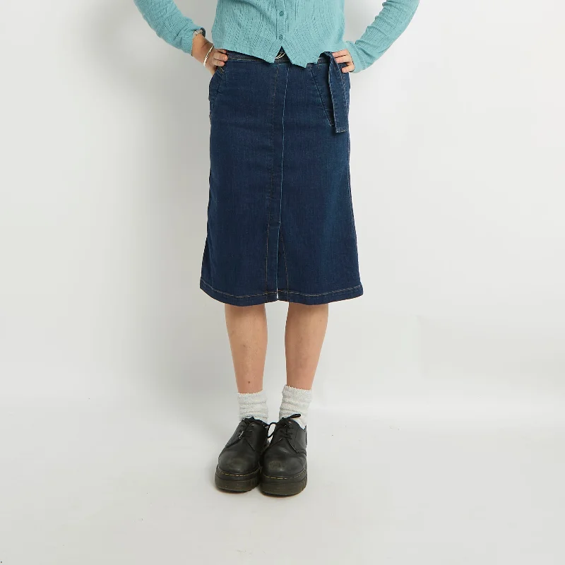 Denim Buckle Detail Midi Skirt - UK 6 denim skirt trendy