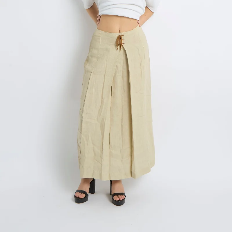 Lace Detail Linen Maxi Skirt - UK 8 ribbed skirt waist