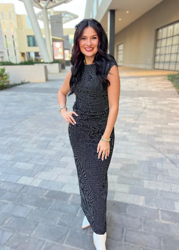 Walking The Runway Black & White Polka Dot Maxi Skirt & Top Set casual skirt length