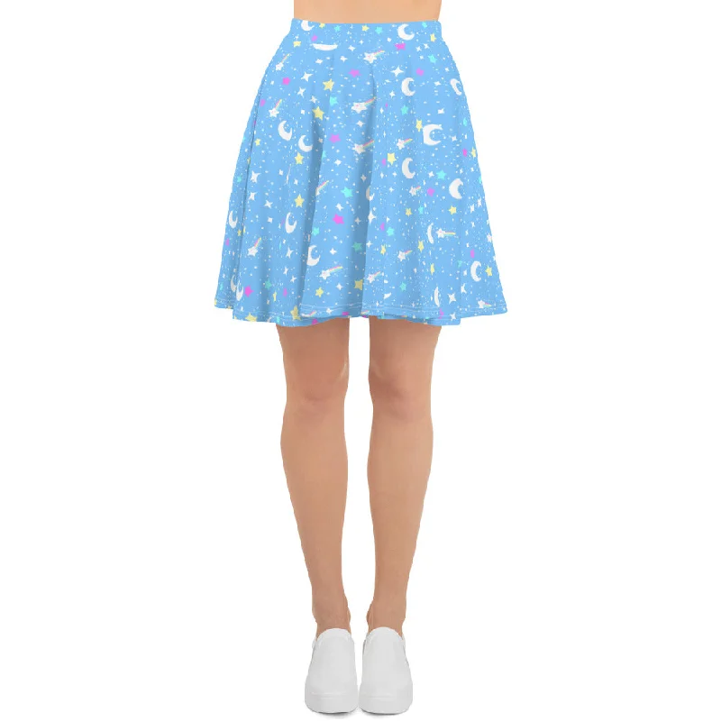 Starry Glitter Blue Skater Skirt low waist skirt
