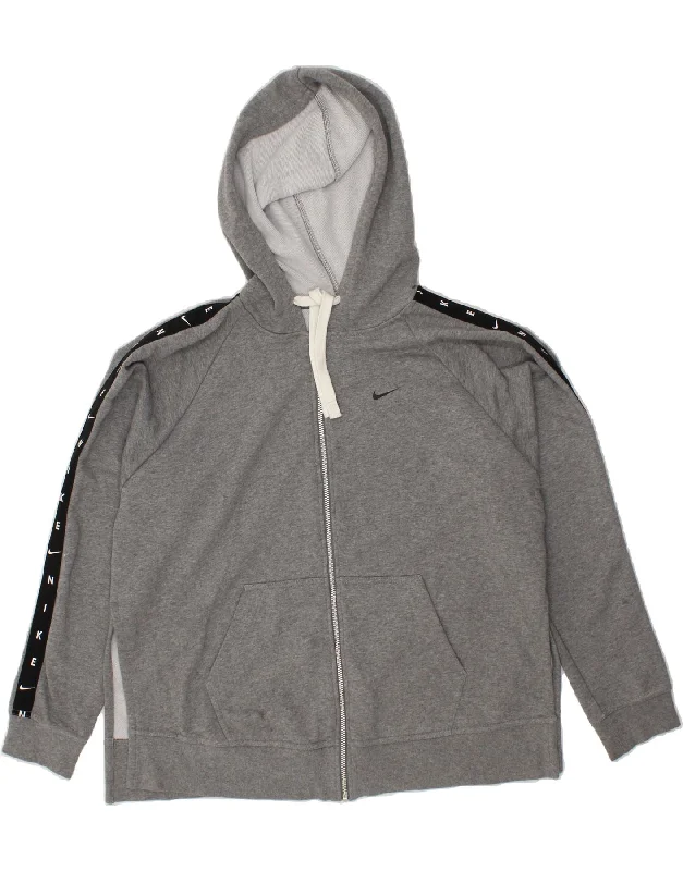 NIKE Womens Oversized Zip Hoodie Sweater UK 16 Large Grey Colourblock Denim Fabric Leather Fabric Suede Fabric NIKE Womens Oversized Zip Hoodie Sweater UK 16 Large Grey Colourblock Denim Fabric Leather Fabric Suede Fabric