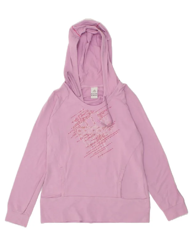 ADIDAS Womens Graphic Hoodie Jumper UK 18 XL Pink Cotton Hoodie with Slit Hem Functional Movement ADIDAS Womens Graphic Hoodie Jumper UK 18 XL Pink Cotton Hoodie with Slit Hem Functional Movement