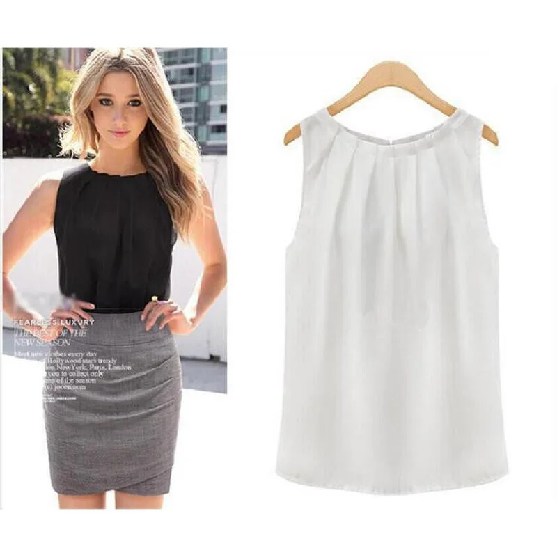 Fashion Women Lady Girls Elegant Solid Collar Sleeveless Chiffon Vest Tank Tops Blouse Gift lounge tank top Fashion Women Lady Girls Elegant Solid Collar Sleeveless Chiffon Vest Tank Tops Blouse Gift lounge tank top