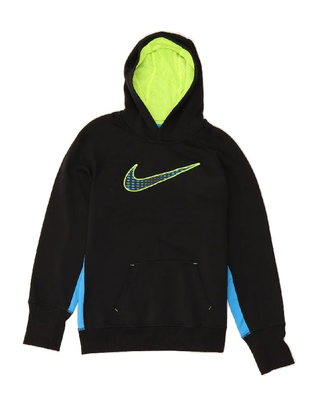 NIKE Womens Therma-Fit Graphic Hoodie Jumper UK 16 Large Black Colourblock Hoodie with Drawcord Adjustable Secure NIKE Womens Therma-Fit Graphic Hoodie Jumper UK 16 Large Black Colourblock Hoodie with Drawcord Adjustable Secure