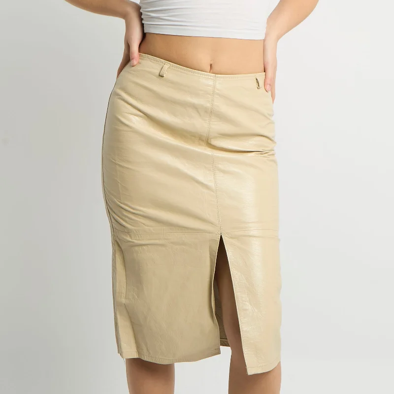 Belt Detail Leather Midi Skirt - UK 8 pleated skirt texture
