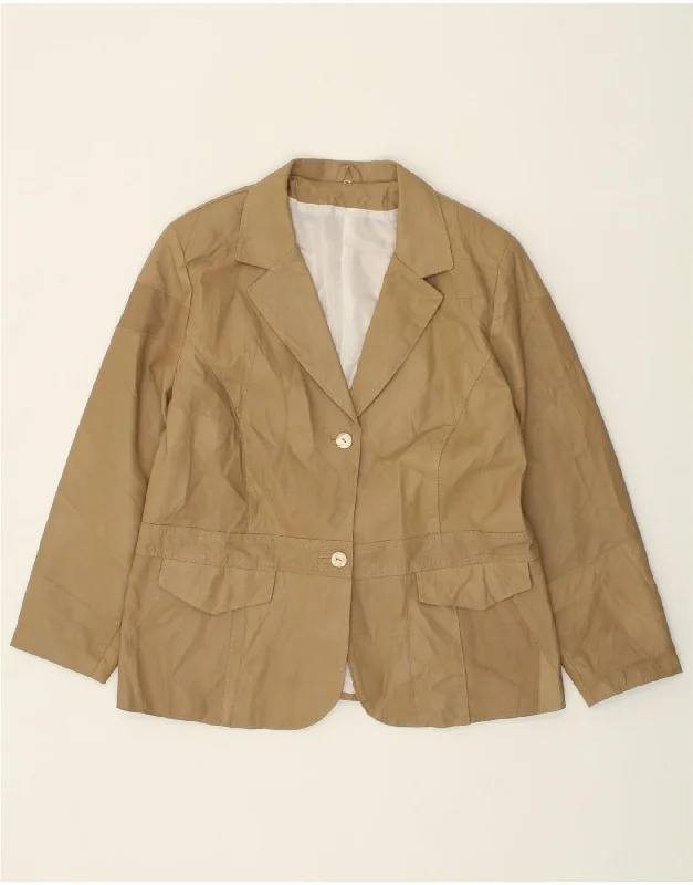 VINTAGE Womens Leather 2 Button Blazer Jacket IT 48 XL Beige Leather Knit Jacket Woven Jacket Fleece Jacket VINTAGE Womens Leather 2 Button Blazer Jacket IT 48 XL Beige Leather Knit Jacket Woven Jacket Fleece Jacket