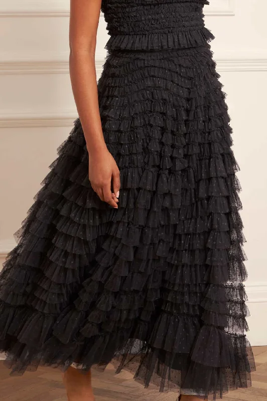 Hattie Ruffle Ankle Skirt velvet skirt luxurious