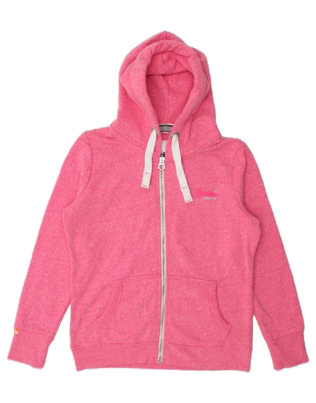 SUPERDRY Womens Zip Hoodie Sweater UK 18 XL Pink Flecked Cotton Silk Blend Satin Velvet SUPERDRY Womens Zip Hoodie Sweater UK 18 XL Pink Flecked Cotton Silk Blend Satin Velvet
