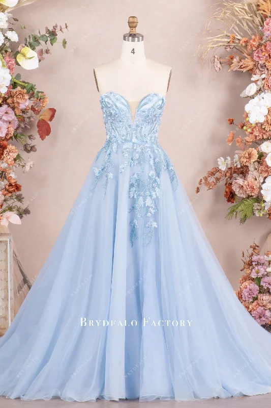Sky Blue Pearl Lace Sweetheart Strapless A-line Prom Pageant Dresses Tunics Cozy soft Sky Blue Pearl Lace Sweetheart Strapless A-line Prom Pageant Dresses Tunics Cozy soft