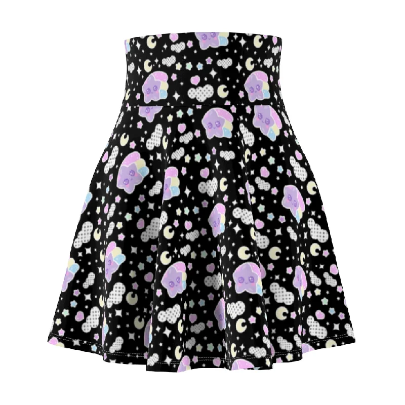 Magical sky shooting star cuties women's skater skirt - black linen skirt relaxed