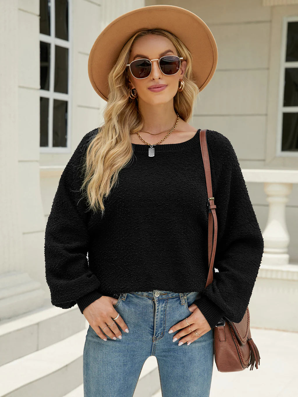CLASSY LONG SLEEVE ROUND NECK KNITTED LOOSE SWEATER Cable Knit Ribbed Knit Lace Knit CLASSY LONG SLEEVE ROUND NECK KNITTED LOOSE SWEATER Cable Knit Ribbed Knit Lace Knit