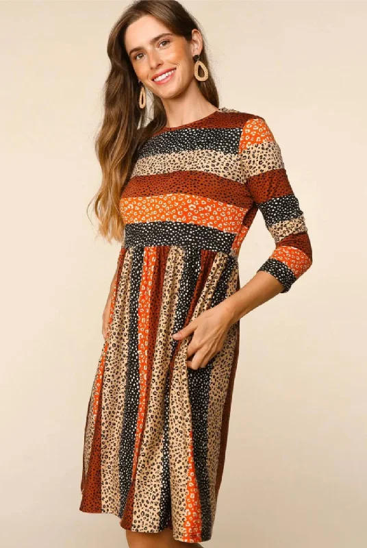 Stripe Animal Print Babydoll Dress Tunics Stylish elegant