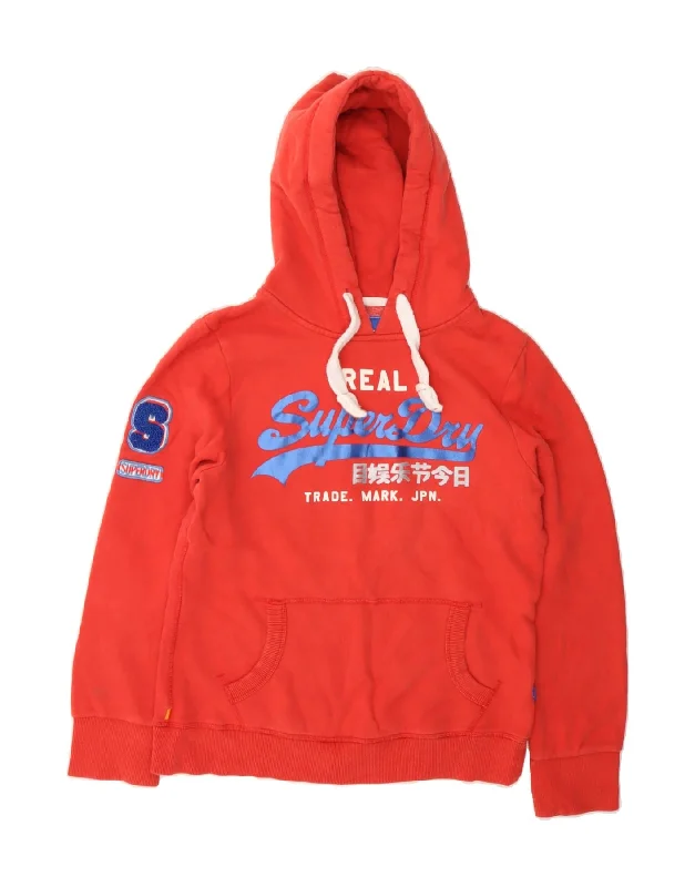 SUPERDRY Womens Graphic Hoodie Jumper UK 12 Medium Orange Cotton Hoodie with Rhinestones Sparkly Elegant SUPERDRY Womens Graphic Hoodie Jumper UK 12 Medium Orange Cotton Hoodie with Rhinestones Sparkly Elegant