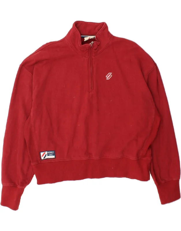 SUPERDRY Womens Oversized Zip Neck Sweatshirt Jumper UK 16 Large Red Hoodie with Hood Adjustable Protection SUPERDRY Womens Oversized Zip Neck Sweatshirt Jumper UK 16 Large Red Hoodie with Hood Adjustable Protection