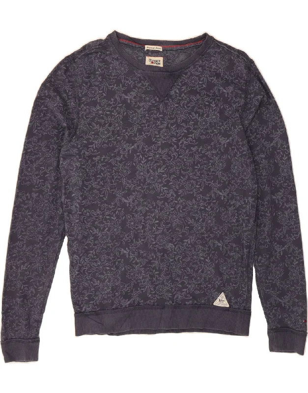 TOMMY HILFIGER Womens Sweatshirt Jumper UK 10 Small Navy Blue Floral Hoodie with Hem Detail Decorative Unique TOMMY HILFIGER Womens Sweatshirt Jumper UK 10 Small Navy Blue Floral Hoodie with Hem Detail Decorative Unique