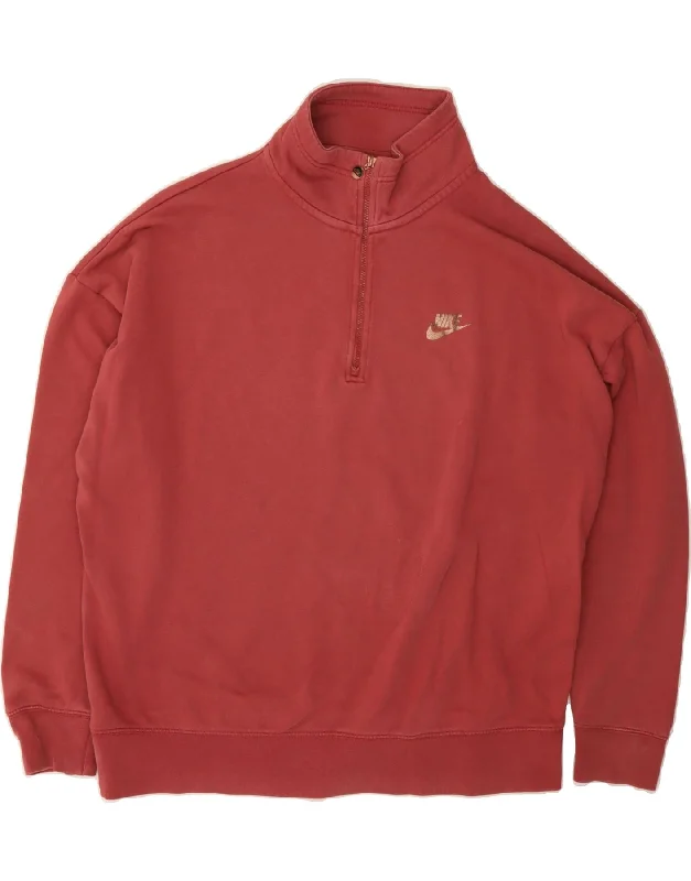 NIKE Womens Oversized Graphic Zip Neck Sweatshirt Jumper UK 14 Medium Red Hoodie with Pastel Soft Subtle NIKE Womens Oversized Graphic Zip Neck Sweatshirt Jumper UK 14 Medium Red Hoodie with Pastel Soft Subtle