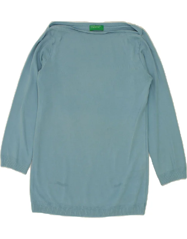 BENETTON Womens Longline Boat Neck Jumper Sweater UK 14 Large Blue Notch Collar Peter Pan Collar Cowl Neck BENETTON Womens Longline Boat Neck Jumper Sweater UK 14 Large Blue Notch Collar Peter Pan Collar Cowl Neck