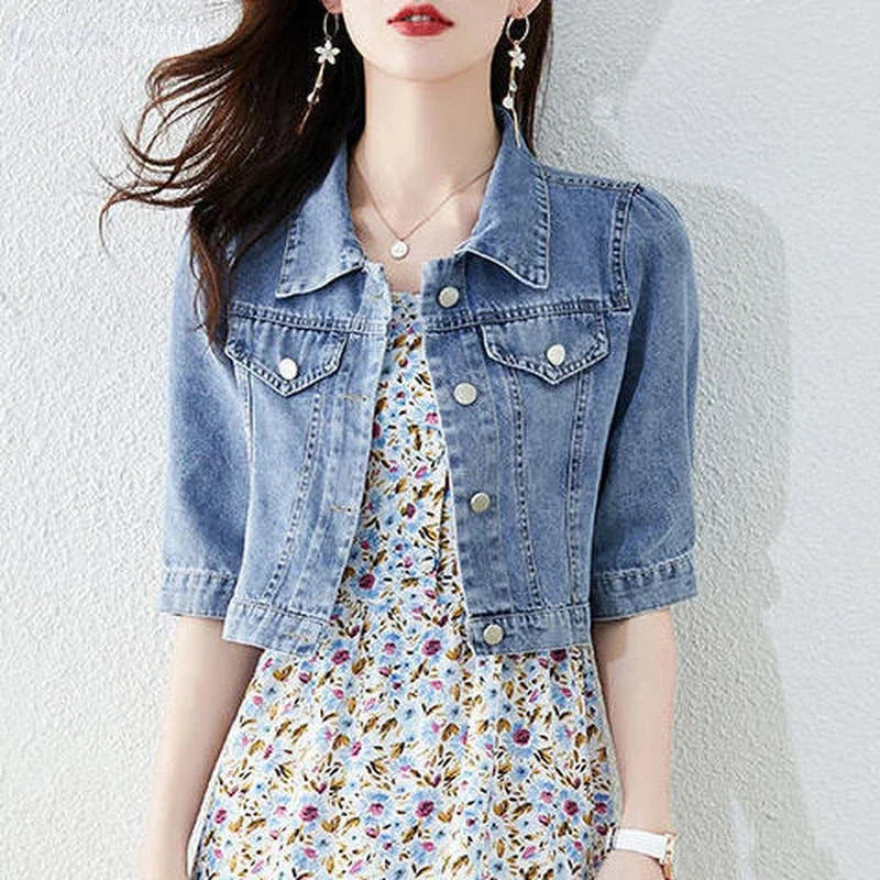 Vintage Crops Trendy Turn Down Collar Jackets Women Basic Solid Outwear Half Sleeve Denim Fit Harajuku Street Denim Jacket Women Stand-Up Collar Roll-Neck Collar Turtle Neck Vintage Crops Trendy Turn Down Collar Jackets Women Basic Solid Outwear Half Sleeve Denim Fit Harajuku Street Denim Jacket Women Stand-Up Collar Roll-Neck Collar Turtle Neck