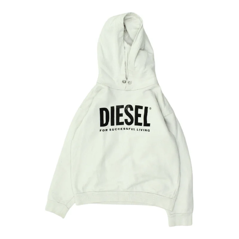Diesel Womens White Pullover Spellout Logo Hoodie | Casual Designer Hoody VTG Hoodie with Pocket Utility Practical Diesel Womens White Pullover Spellout Logo Hoodie | Casual Designer Hoody VTG Hoodie with Pocket Utility Practical