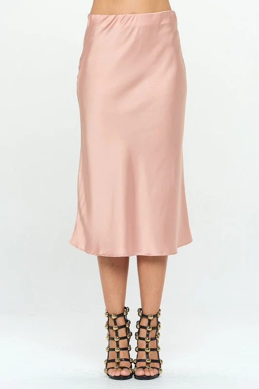 Made in USA Solid Stretch Satin Midi Skirt velvet skirt plush
