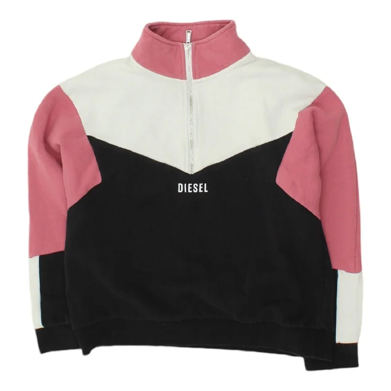 Diesel Womens Pink Black White Cropped Half Zip Jacket | Designer Sports Top VTG Cotton Jacket Linen Jacket Terry Jacket Diesel Womens Pink Black White Cropped Half Zip Jacket | Designer Sports Top VTG Cotton Jacket Linen Jacket Terry Jacket