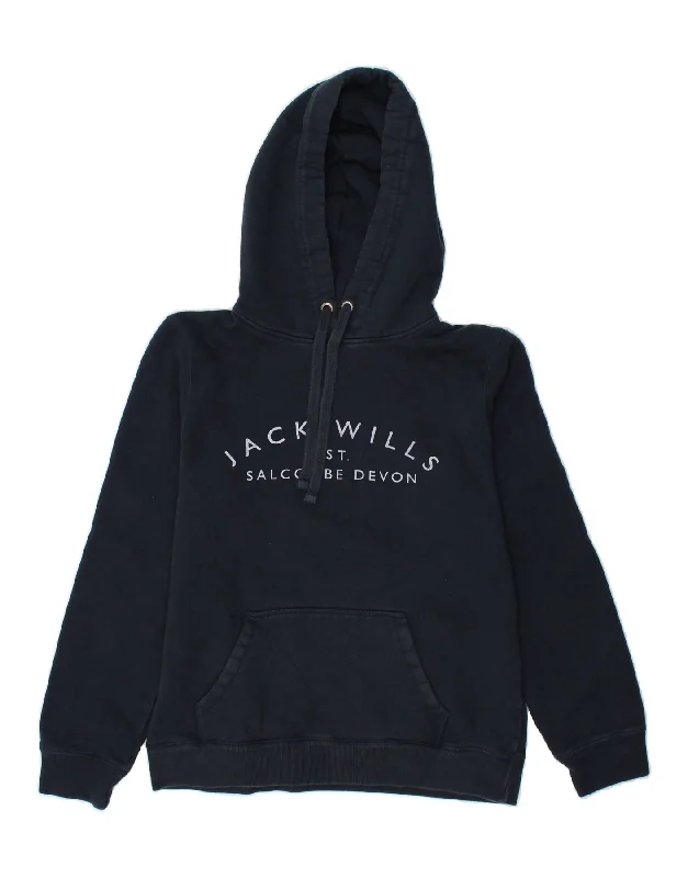 JACK WILLS Womens Graphic Hoodie Jumper UK 12 Medium Navy Blue Cotton Hoodie with Bell Sleeves Flared Feminine JACK WILLS Womens Graphic Hoodie Jumper UK 12 Medium Navy Blue Cotton Hoodie with Bell Sleeves Flared Feminine