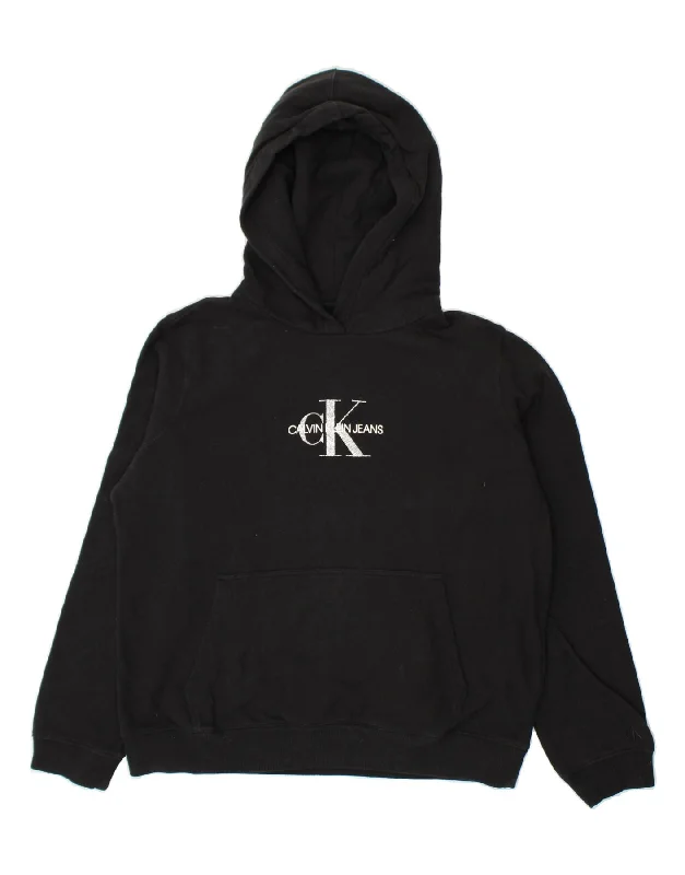 CALVIN KLEIN JEANS Womens Graphic Hoodie Jumper UK 18 XL Black Hoodie with Stripes Bold Sporty CALVIN KLEIN JEANS Womens Graphic Hoodie Jumper UK 18 XL Black Hoodie with Stripes Bold Sporty