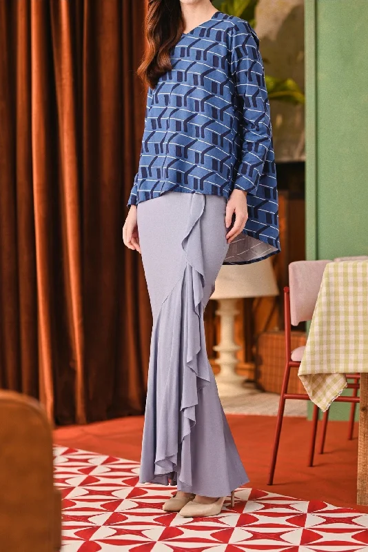 The Capai Women Ruffle Skirt - Light Pigeon Blue ruffled skirt detail