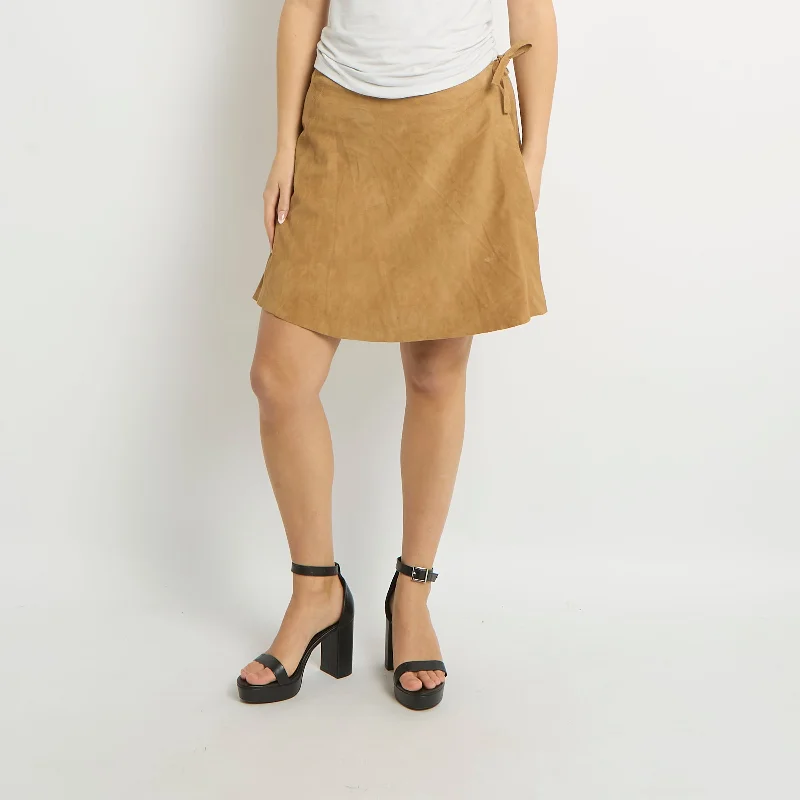 Suede Mini Skirt - UK 12 silk skirt sleek