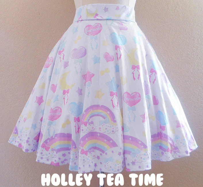 Pastel Party White A-Line Skirt [made to order] wool skirt sturdy