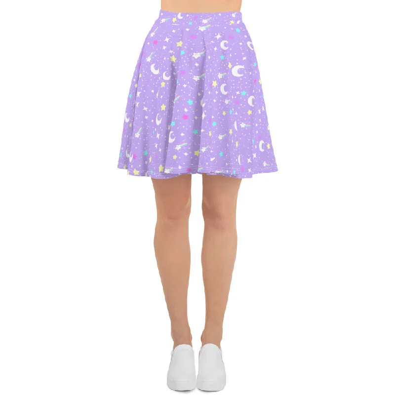 Starry Glitter Purple Skater Skirt a-line skirt cut