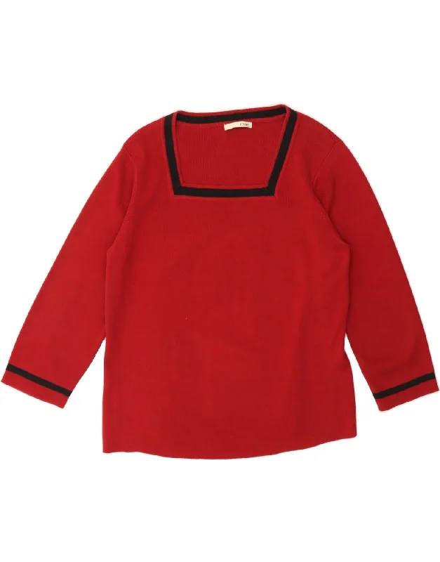 VINTAGE Womens 3/4 Sleeve Boat Neck Jumper Sweater UK 16 Large Red Transparent Opaque Sheer VINTAGE Womens 3/4 Sleeve Boat Neck Jumper Sweater UK 16 Large Red Transparent Opaque Sheer