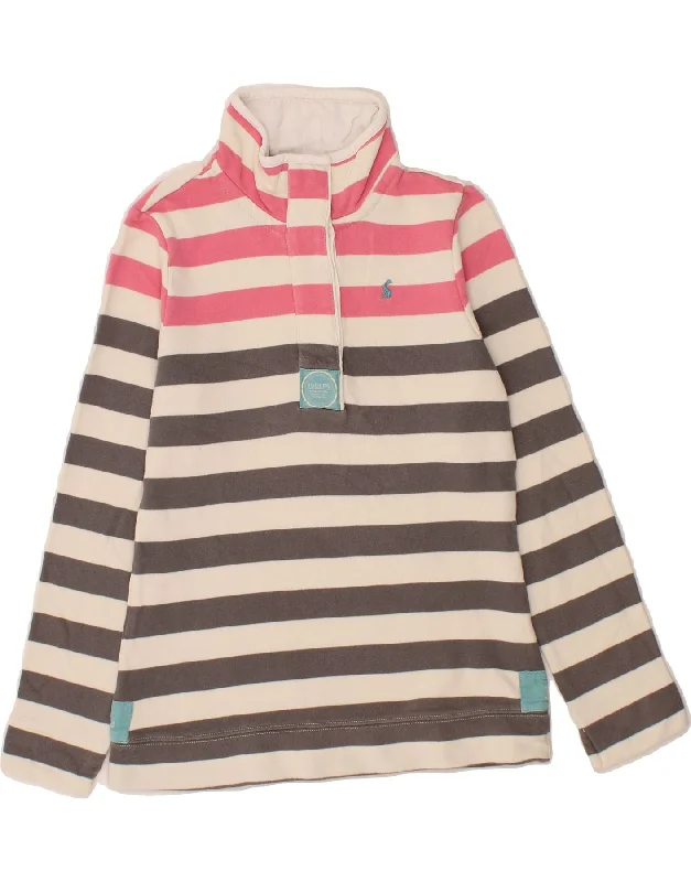 JOULES Womens Button Neck Sweatshirt Jumper UK 8 Small Grey Striped Hoodie with Hem Drawcord Adjustable Customizable JOULES Womens Button Neck Sweatshirt Jumper UK 8 Small Grey Striped Hoodie with Hem Drawcord Adjustable Customizable