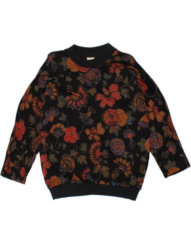 VINTAGE Womens Sweatshirt Jumper EU 44 XL Black Floral Hoodie with Reflective Safety Nightwear VINTAGE Womens Sweatshirt Jumper EU 44 XL Black Floral Hoodie with Reflective Safety Nightwear