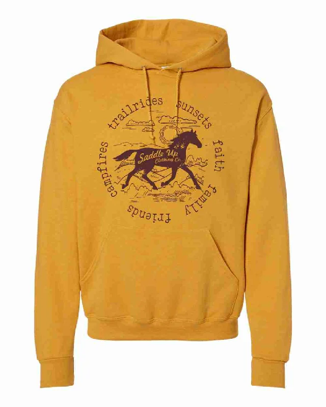 CAMPFIRES...TRAILRIDES...SUNSETS... HOODIE Hoodie with Tied Waist Feminine Flattering CAMPFIRES...TRAILRIDES...SUNSETS... HOODIE Hoodie with Tied Waist Feminine Flattering
