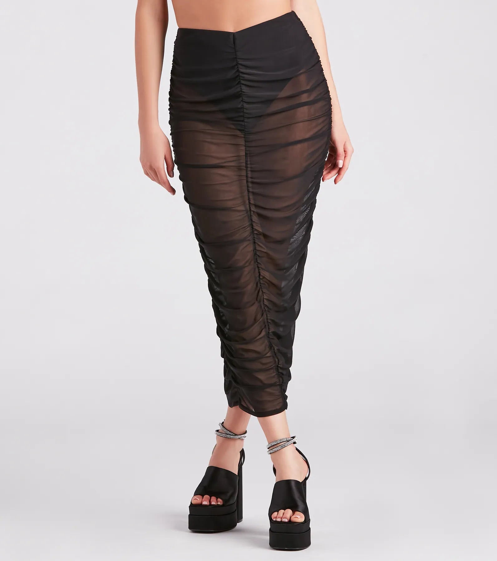 Sheerly Sexy Ruched Midi Skirt cashmere skirt rich
