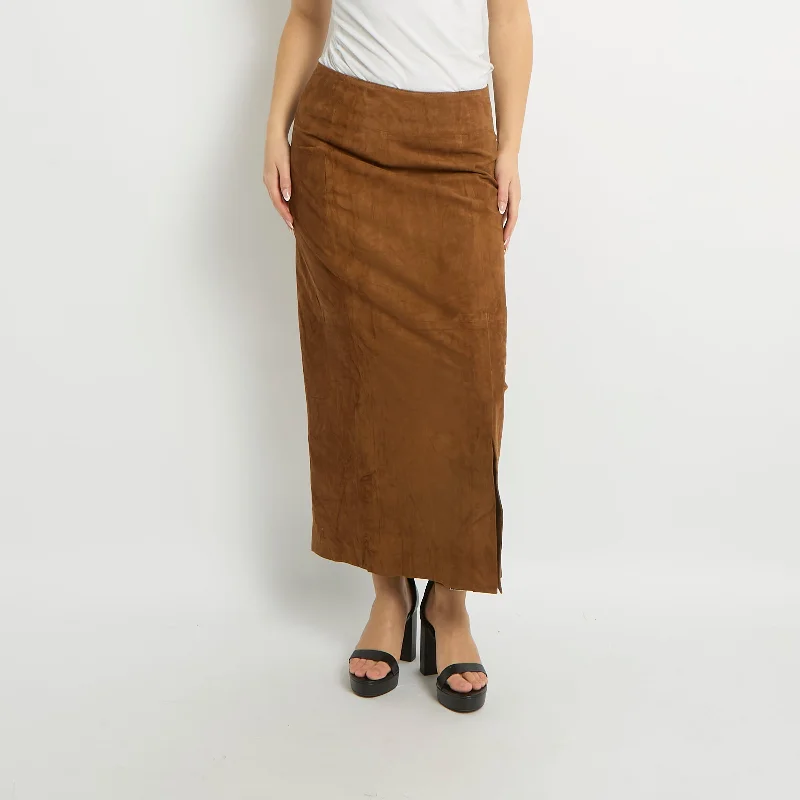 Suede Maxi Skirt - UK 12 corduroy skirt comfortable