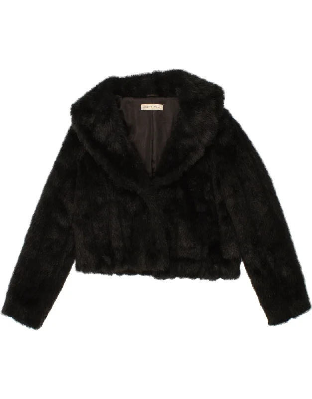 VINTAGE Womens Crop Faux Fur Jacket UK 12 Medium Black Acrylic Tiered Jacket Buttoned Jacket Zippered Jacket VINTAGE Womens Crop Faux Fur Jacket UK 12 Medium Black Acrylic Tiered Jacket Buttoned Jacket Zippered Jacket
