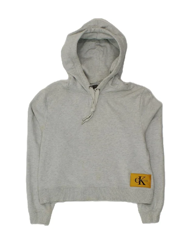 CALVIN KLEIN JEANS Womens Oversized Crop Hoodie Jumper UK 10 Small Grey Hoodie with Relaxed Fit Easy Casual CALVIN KLEIN JEANS Womens Oversized Crop Hoodie Jumper UK 10 Small Grey Hoodie with Relaxed Fit Easy Casual