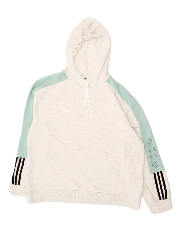 ADIDAS Womens Graphic Hoodie Jumper UK 16/18 Large Grey Colourblock Cotton Hoodie with Emblem Brand Identity ADIDAS Womens Graphic Hoodie Jumper UK 16/18 Large Grey Colourblock Cotton Hoodie with Emblem Brand Identity