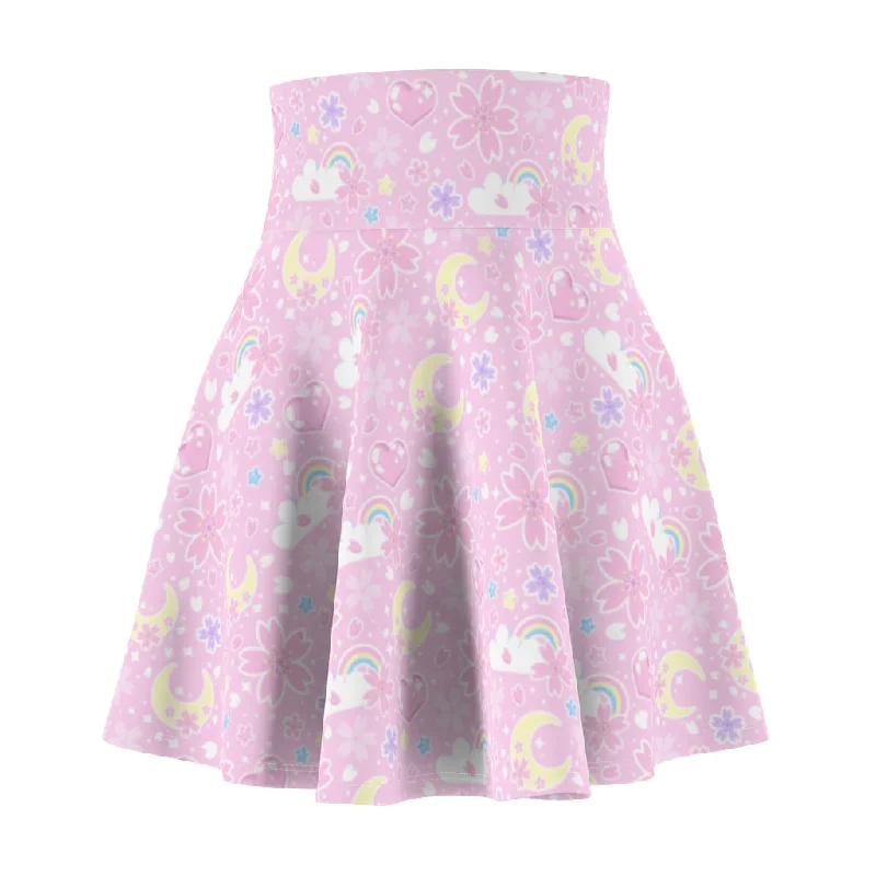 Cherry Blossom Dreams Pink High Waist Skater Skirt denim skirt classic