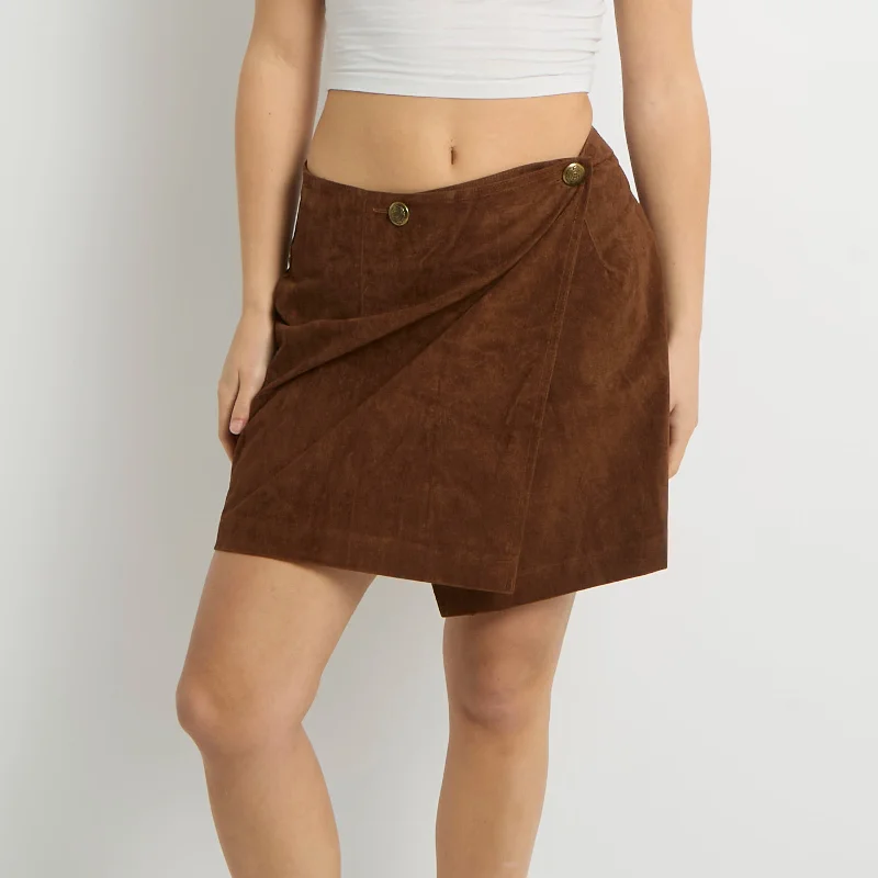 Suede Button Detail Mini Skirt - UK 8 ruffled skirt detail