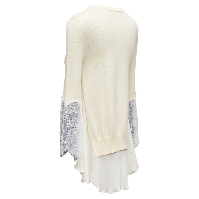 Oscar De La Renta lace sleeve chiffon insert hi low hem sweater Sweater Knitwear Pullover Oscar De La Renta lace sleeve chiffon insert hi low hem sweater Sweater Knitwear Pullover