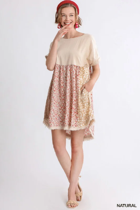 Natural Floral Mixed Dress A-Line Day Work