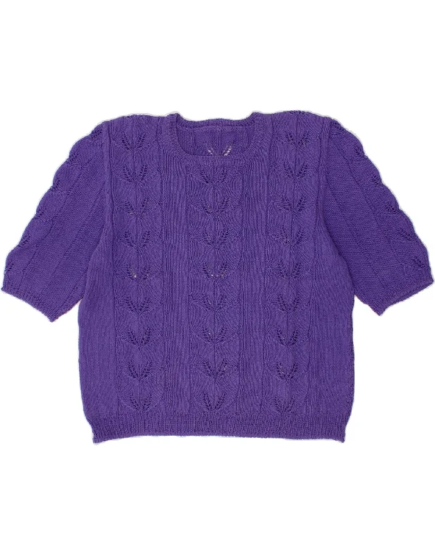 VINTAGE Womens Short Sleeve Crew Neck Jumper Sweater UK 16 Large Purple Collared Crew Neck Turtle Neck VINTAGE Womens Short Sleeve Crew Neck Jumper Sweater UK 16 Large Purple Collared Crew Neck Turtle Neck