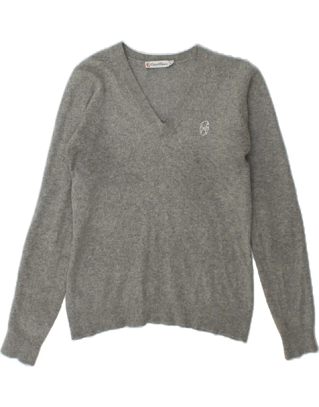 CONTE OF FLORENCE Womens V-Neck Jumper Sweater UK 14 Large Grey Wool Turtle Neck Boat Neck Asymmetrical Neck CONTE OF FLORENCE Womens V-Neck Jumper Sweater UK 14 Large Grey Wool Turtle Neck Boat Neck Asymmetrical Neck