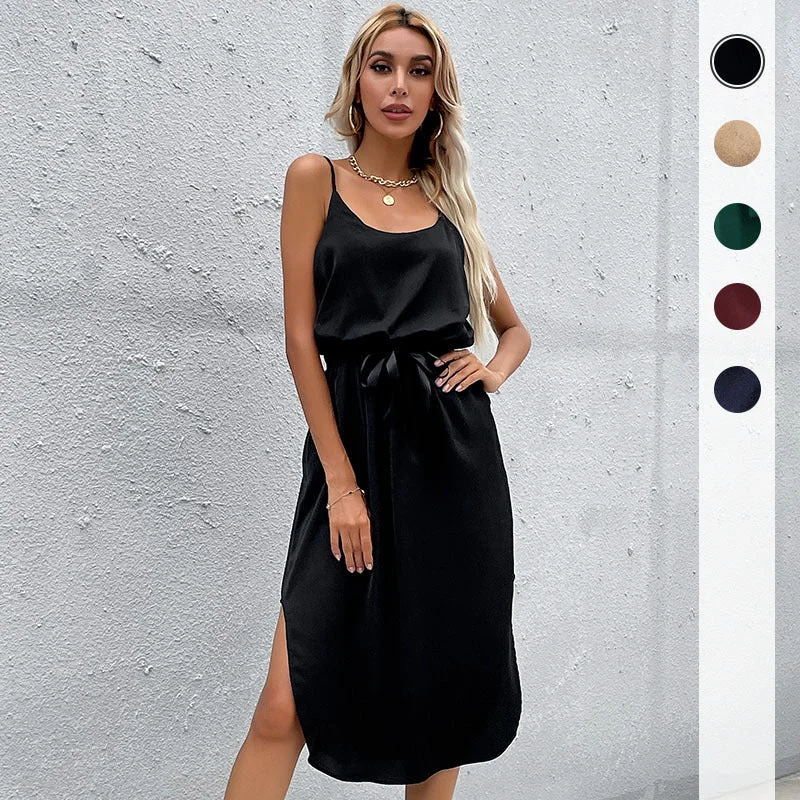IKEARLAX spring and summer trade cross-border women's clothing skirt solid color casual split suspender dress Pencil Office Professional IKEARLAX spring and summer trade cross-border women's clothing skirt solid color casual split suspender dress Pencil Office Professional