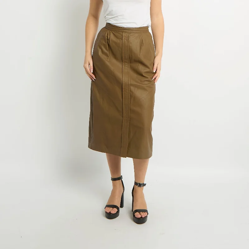 Leather Midi Skirt - UK 08 linen skirt natural